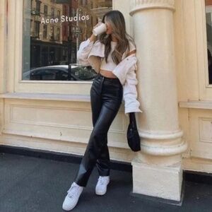 ARITZIA WILFRED WOMENS BLACK MELINA FAUX LEATHER FULL LENGTH PANTS SZ 2 STRAIGHT